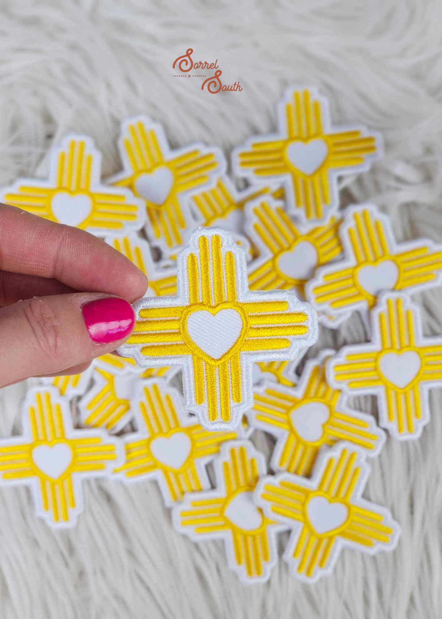 Yellow Zia Heart Patch, wholesale iron on patch