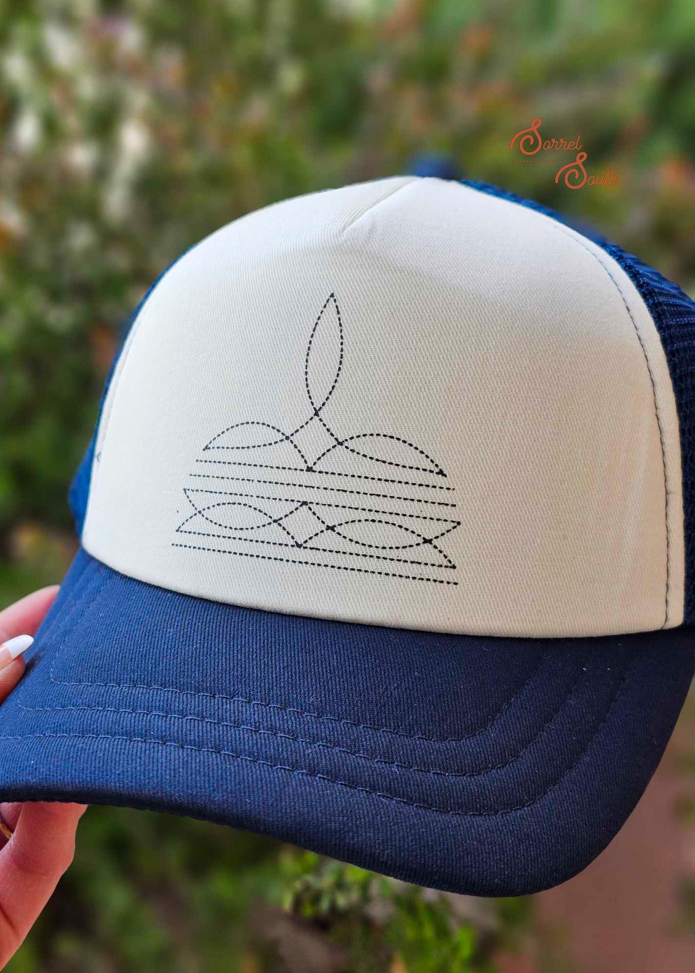 screenprint boot stitch hat transfer