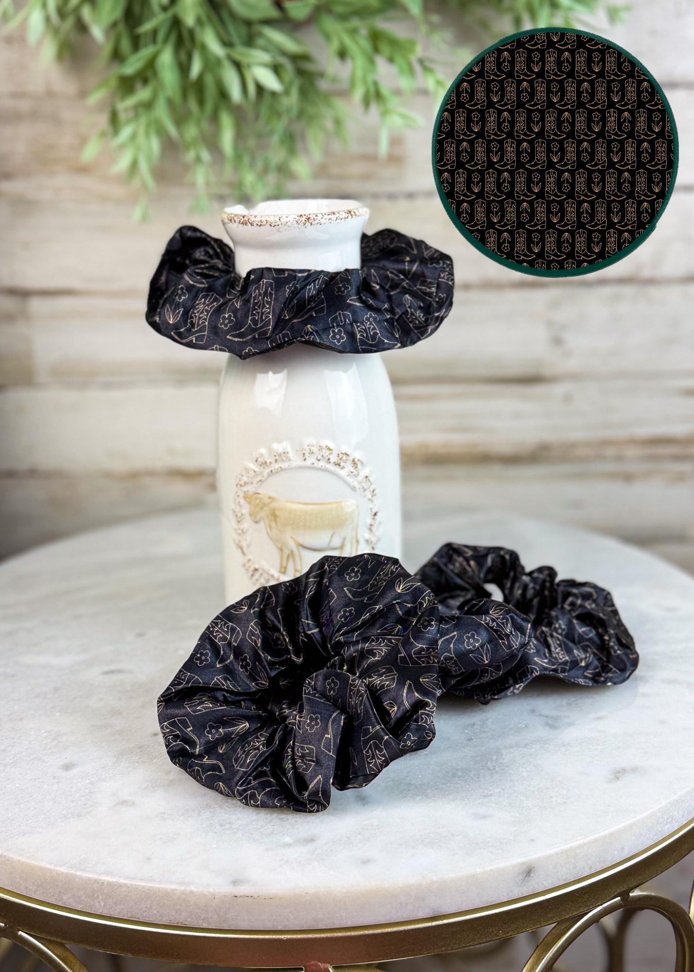Black Floral Boots Silky Scrunchie Scrunchie Sorrel South