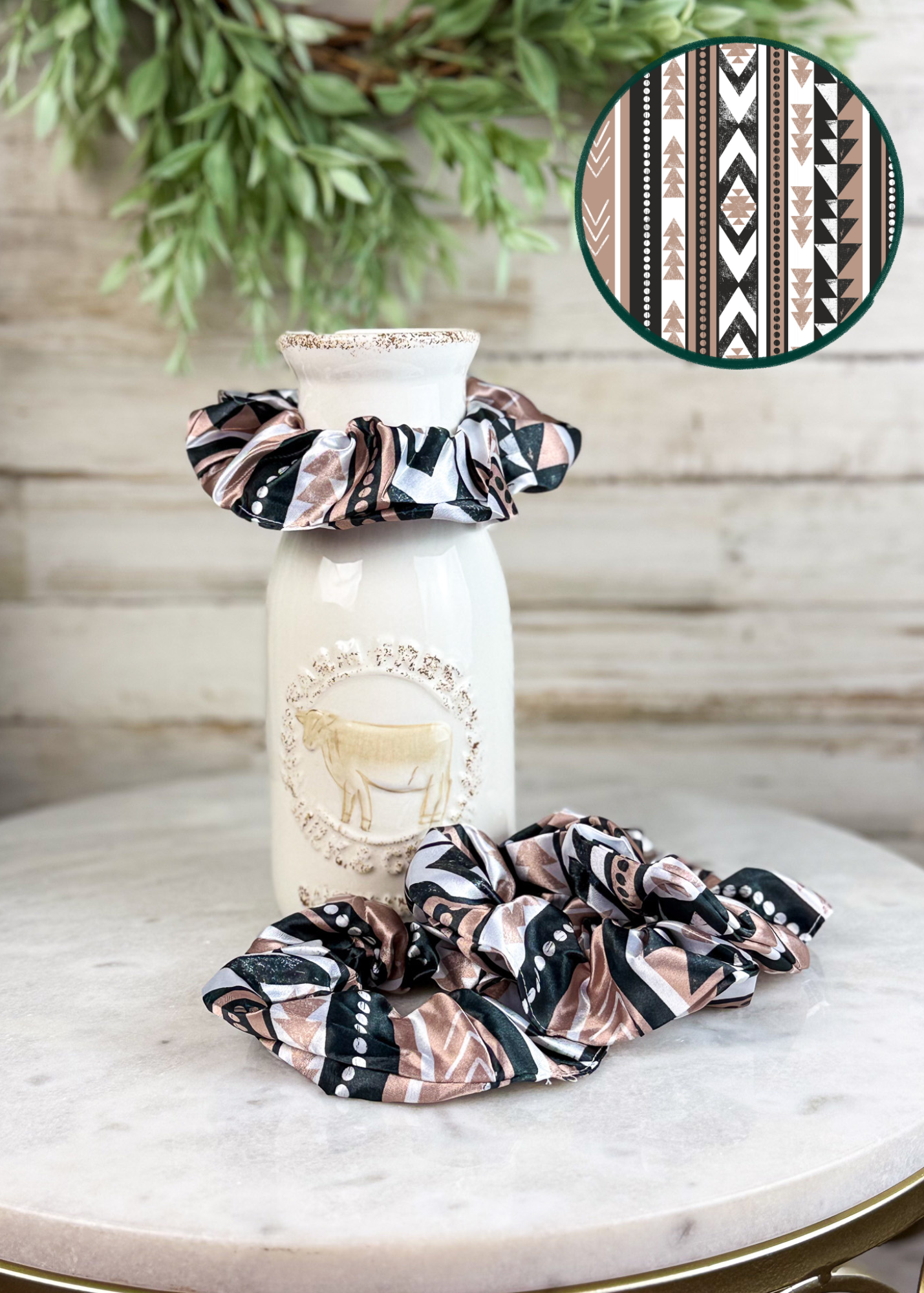 Black & Tan Aztec Silky Scrunchie Scrunchie Sorrel South