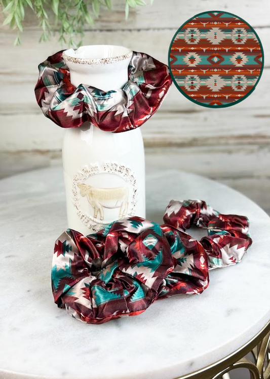 Burgundy Aztec Silky Scrunchie