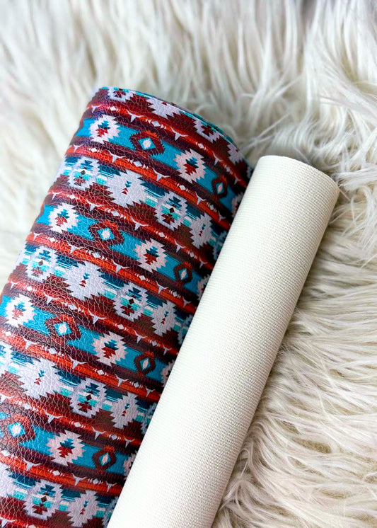 Burgundy Teal Aztec Faux Leather