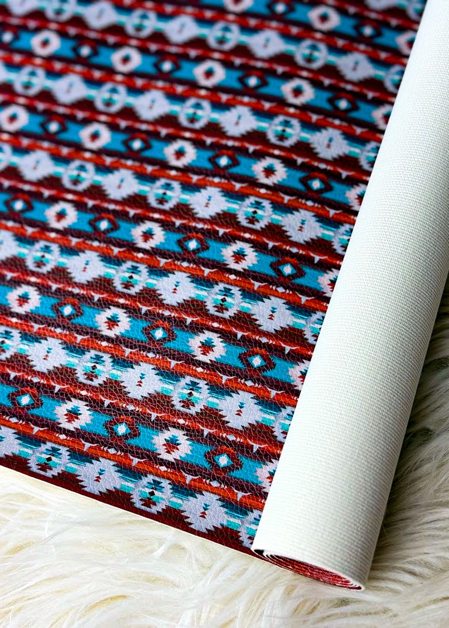 Burgundy Teal Aztec Faux Leather