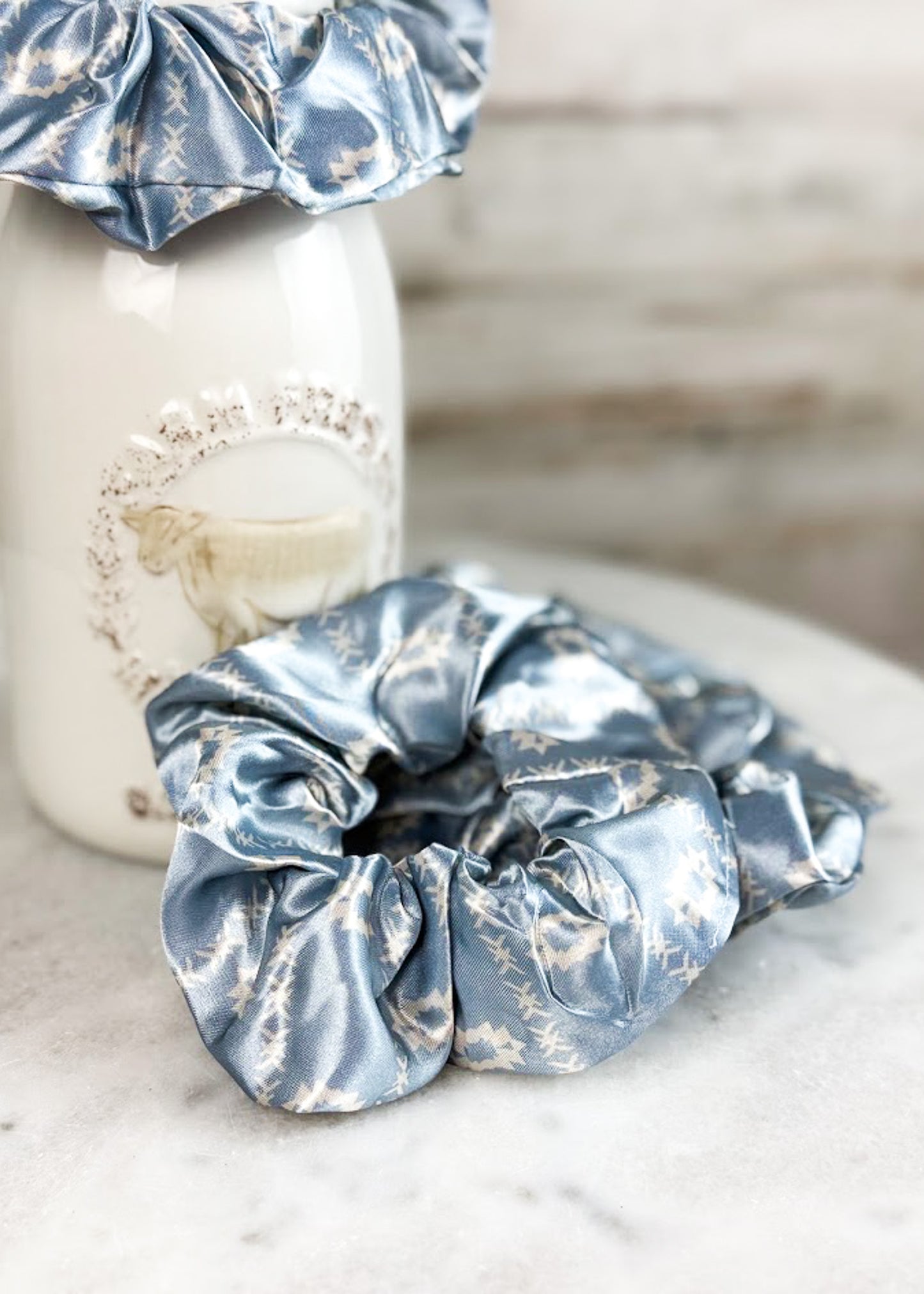 Dusty Blue Aztec Silky Scrunchie