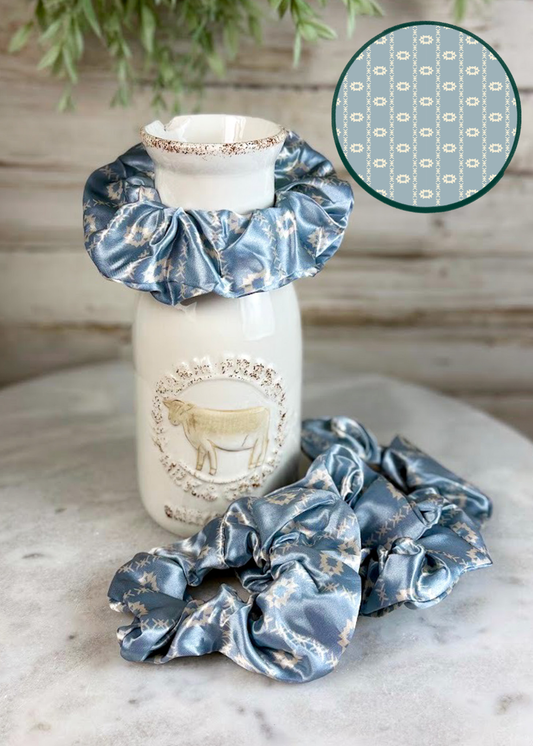 Dusty Blue Aztec Silky Scrunchie Scrunchie Sorrel South