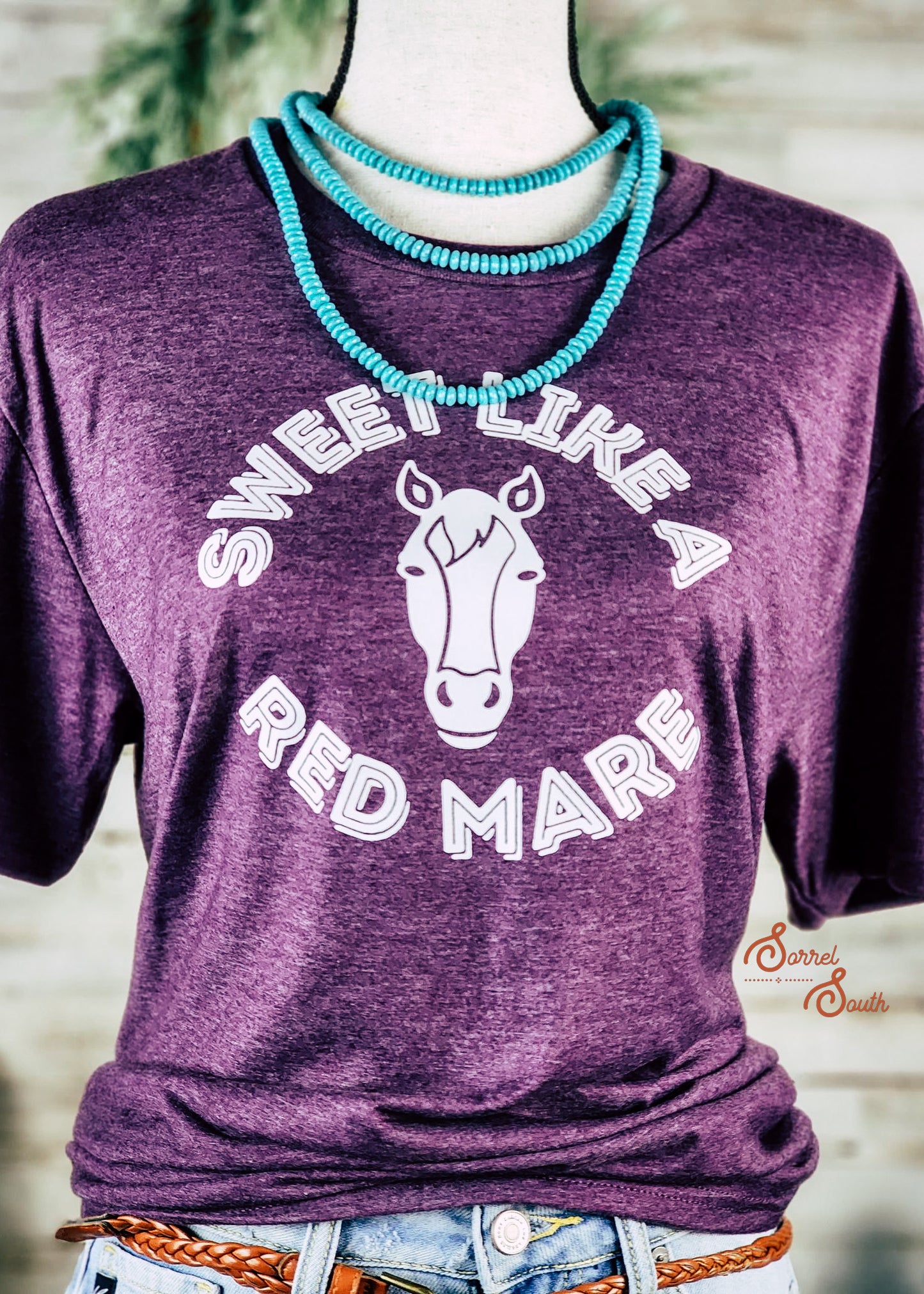 eggplant wholesale horse graphic tee with sweet like a red mare design