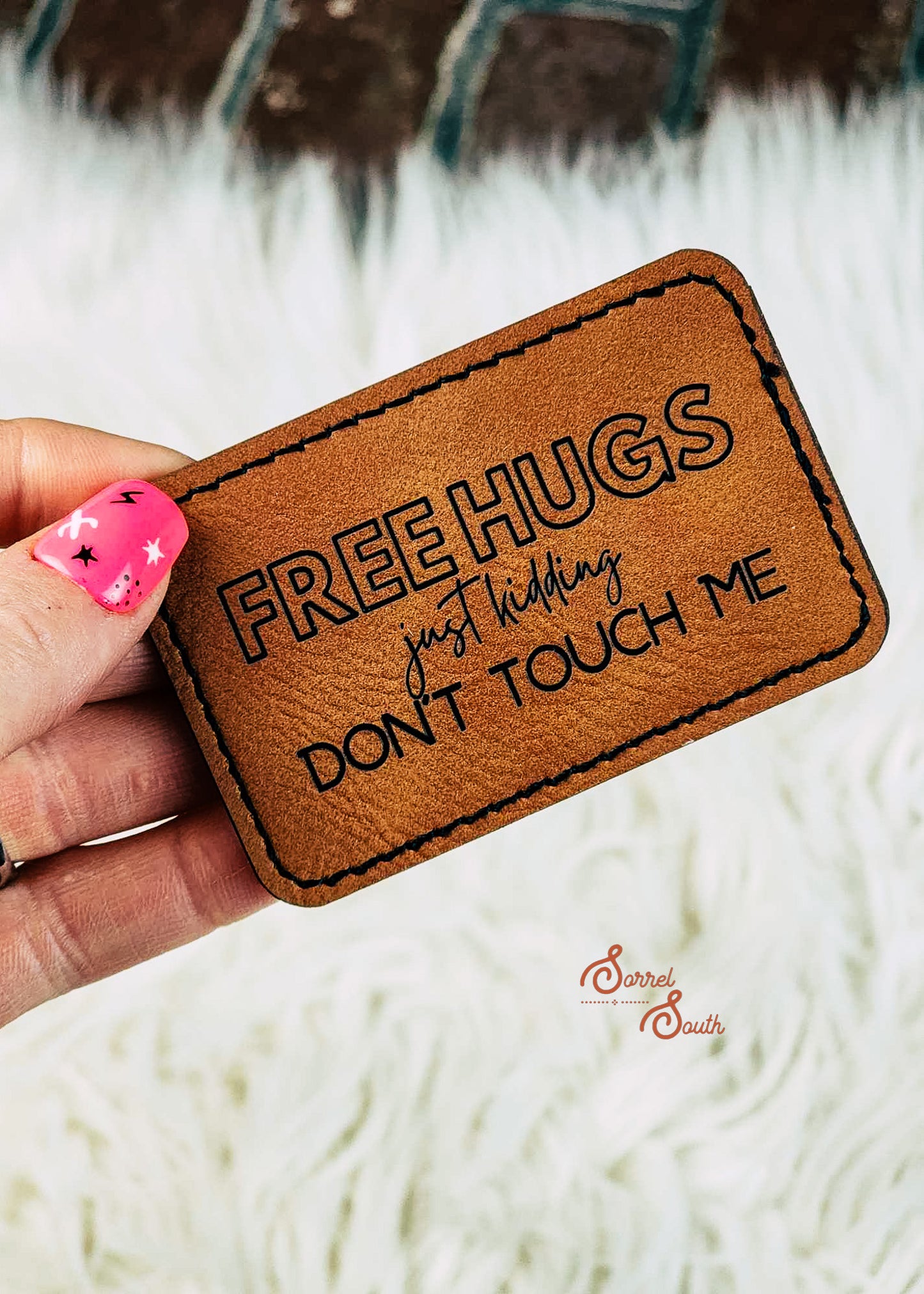 Brown Free Hugs Adhesive Patch, iron on western patches