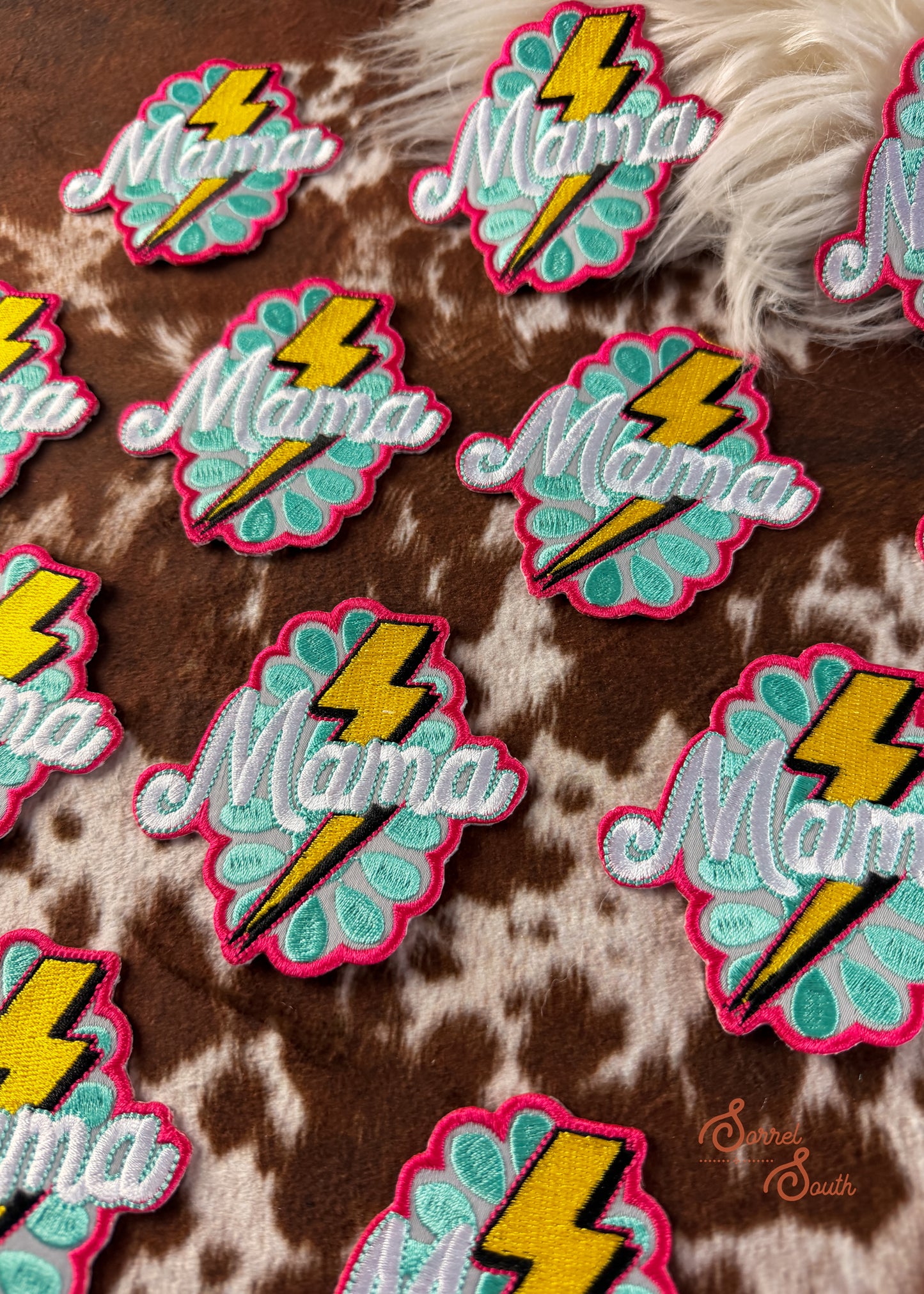 Turquoise & Pink Lightning Bolt Mama Patch adhesive patch Sorrel South