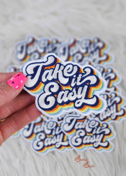 retro take it easy iron on patch