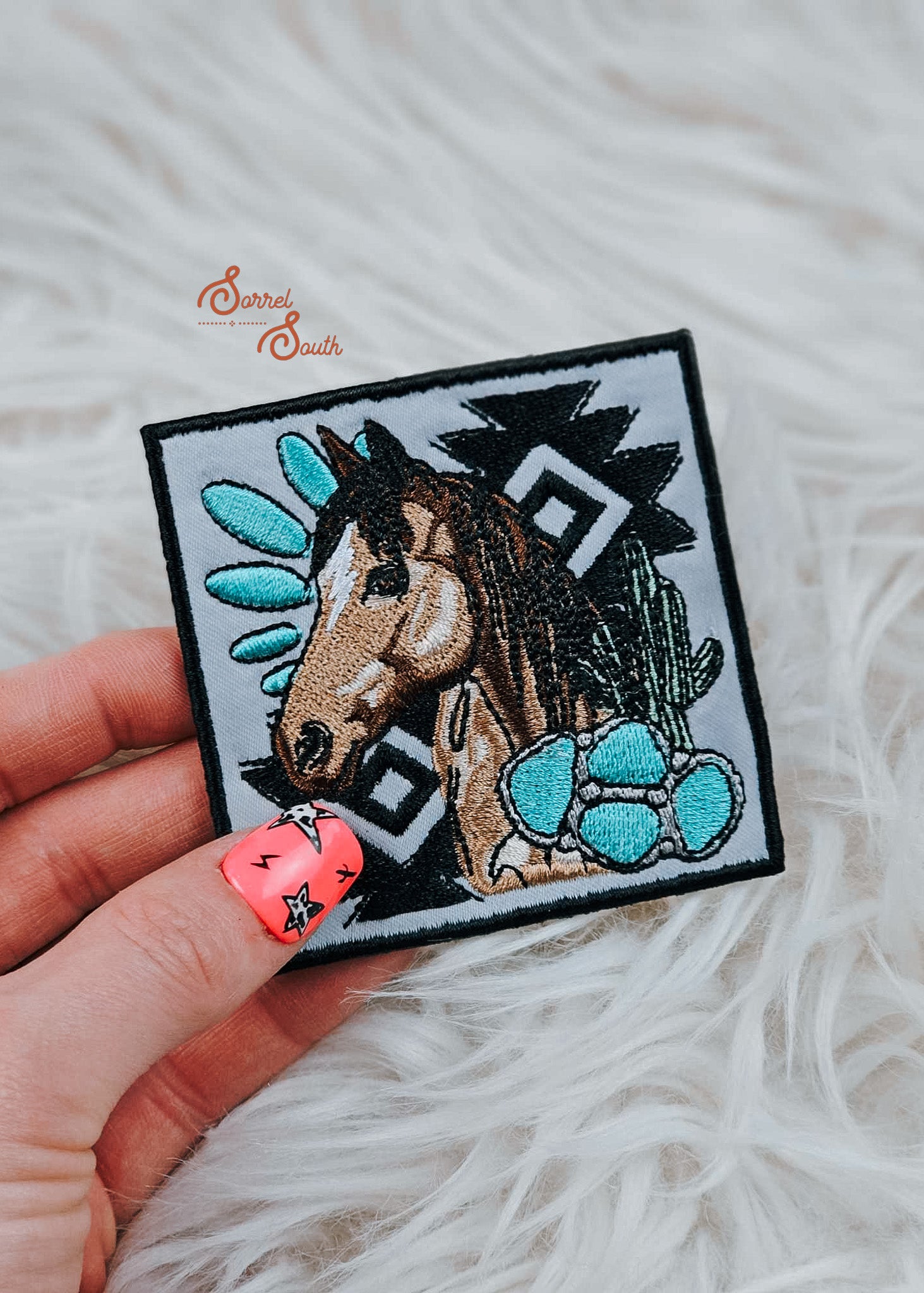 Square Aztec Horse Adhesive Patch, western patches, western wholesale