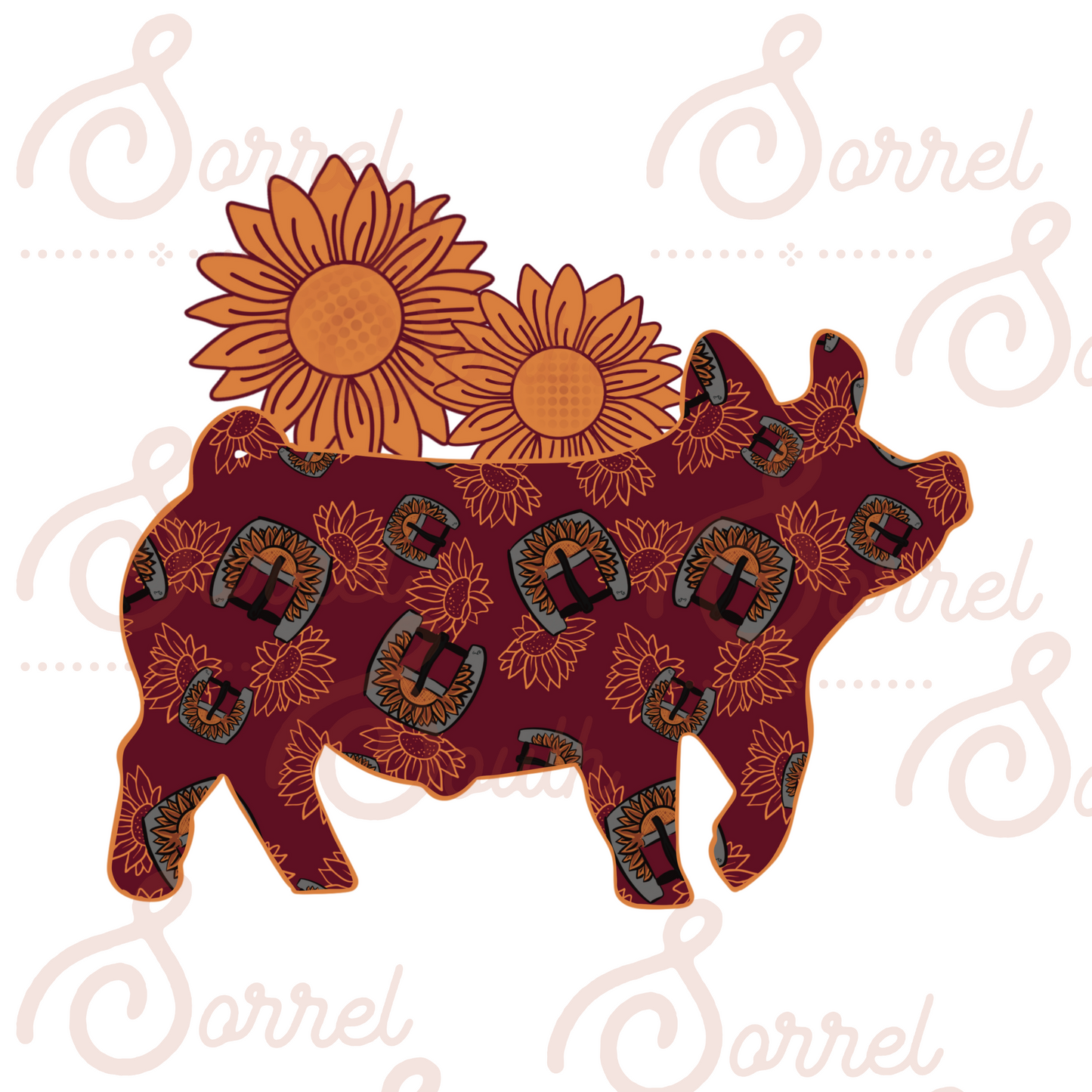 Sunflower Buckle Pig PNG Design