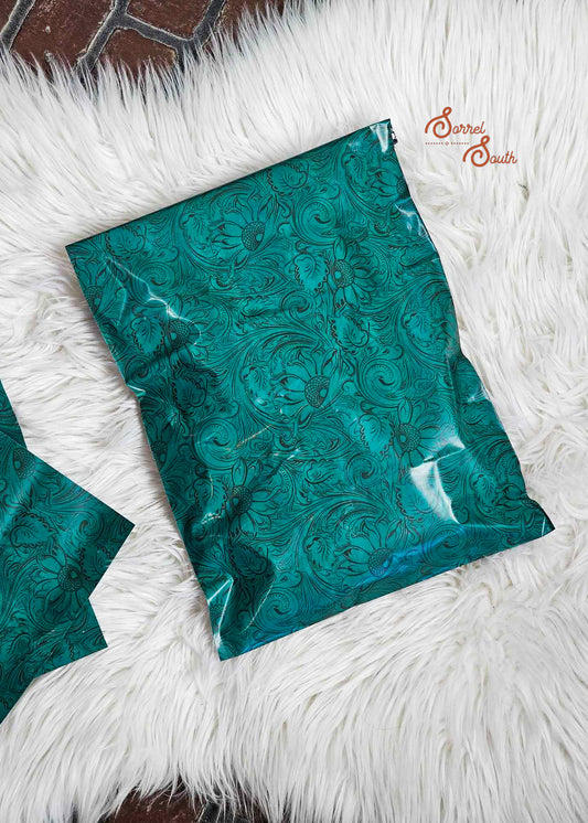 10" x 13" Teal Tooled Leather Poly Mailers