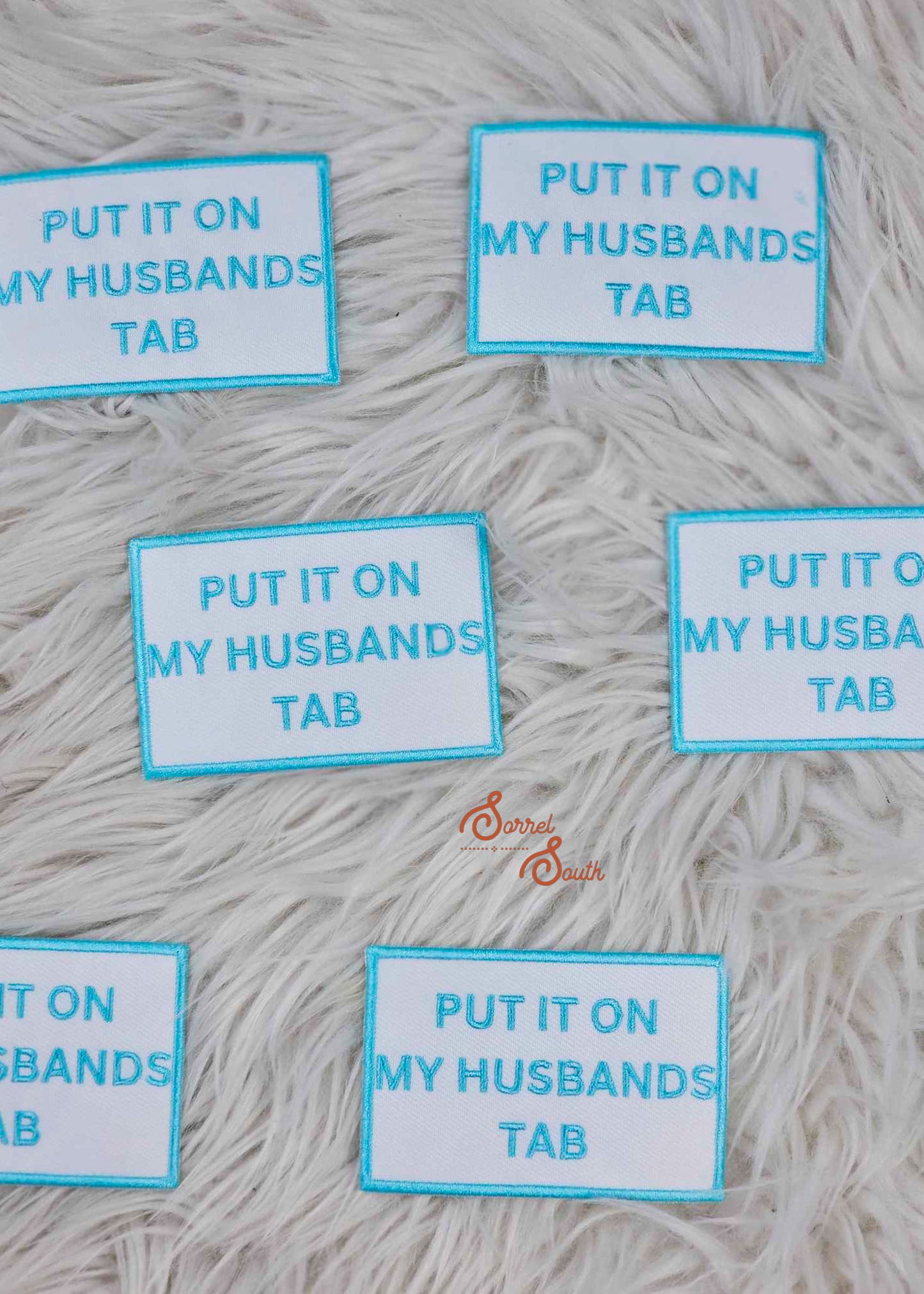 Turquoise Husbands Tab Patch, iron on patches