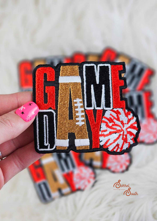 Red Game Day Patch, football iron on patches
