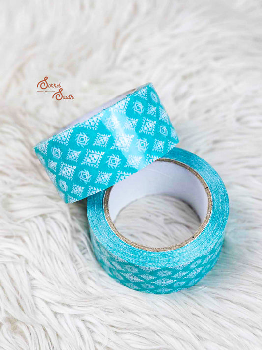 White & Turquoise Aztec Shipping Tape 2" x 110yard