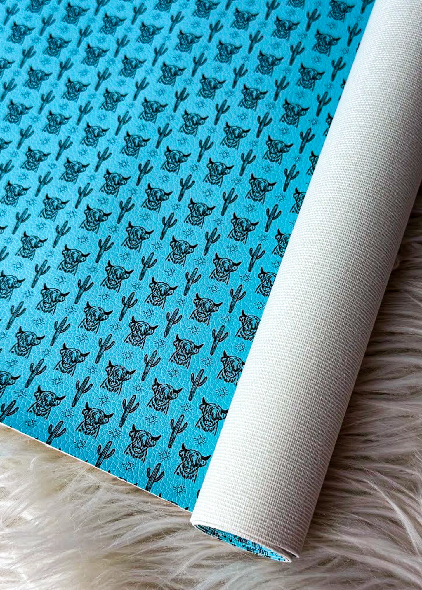 Turquoise Highland Cow Faux Leather