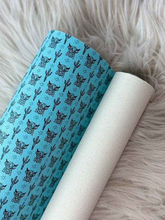 Turquoise Highland Cow Faux Leather