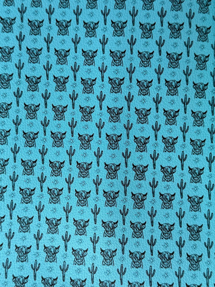 Turquoise Highland Cow Faux Leather