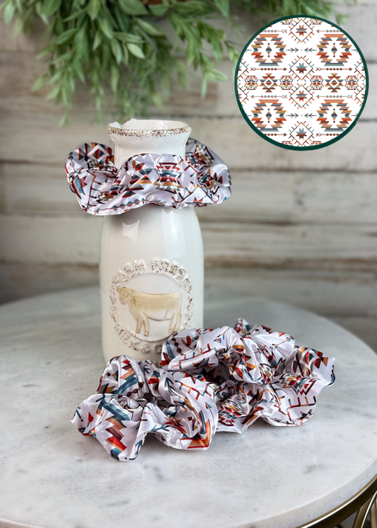 White Aztec Silky Scrunchie Scrunchie Sorrel South